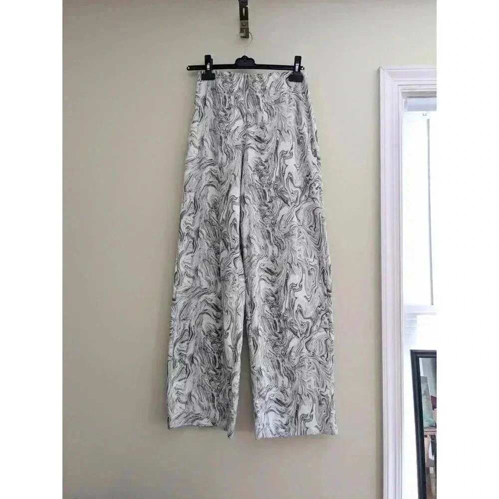 Zara Black and White Marble Print Flare Pants